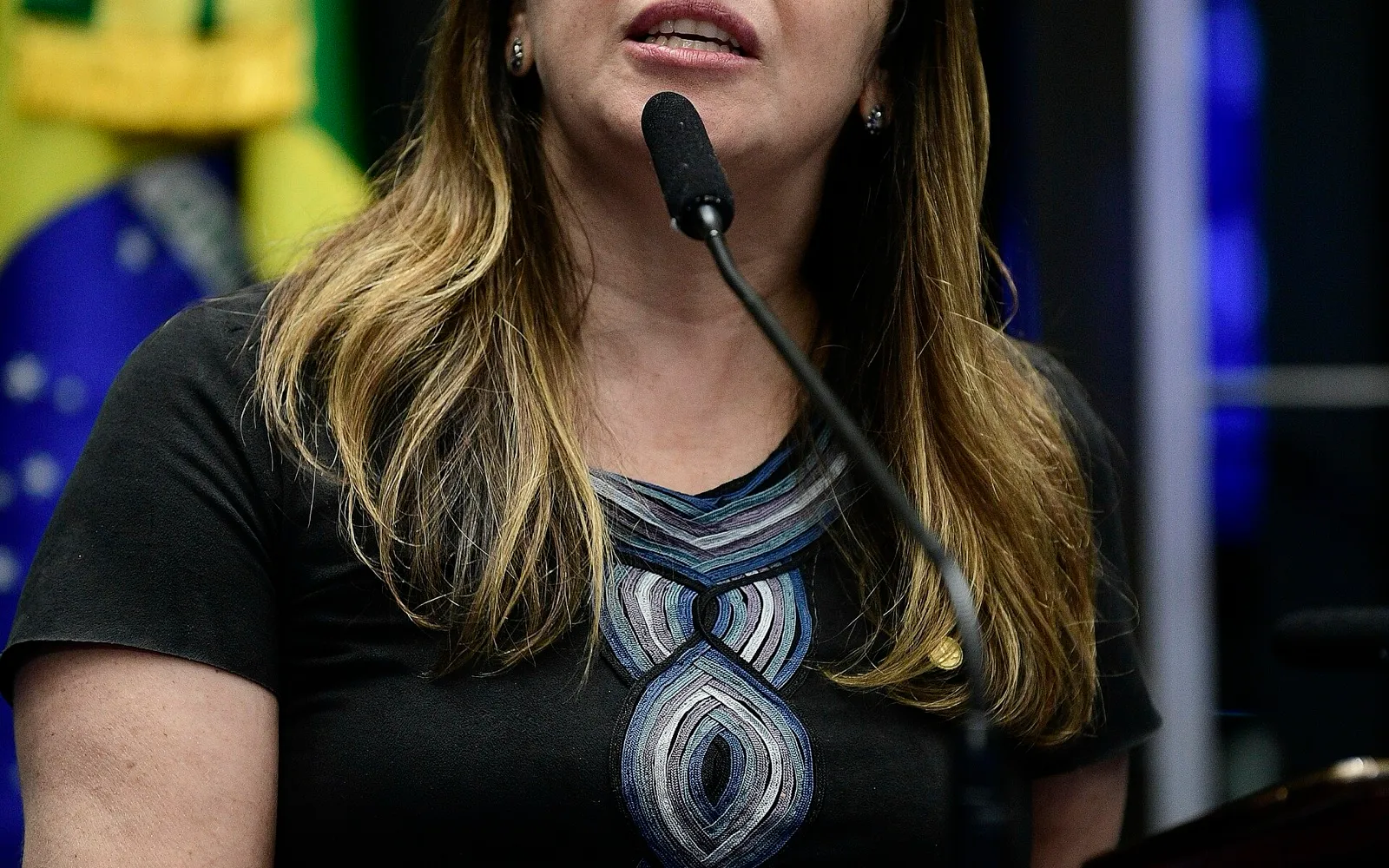 A deputada Adriana Ventura fala à tribuna durante sessão solene no Congresso Nacional.